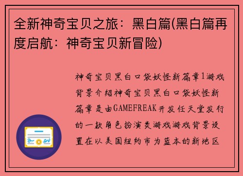 全新神奇宝贝之旅：黑白篇(黑白篇再度启航：神奇宝贝新冒险)