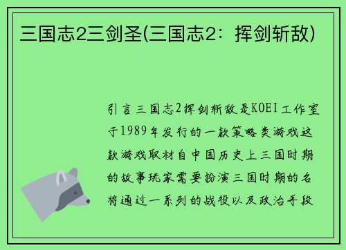 三国志2三剑圣(三国志2：挥剑斩敌)